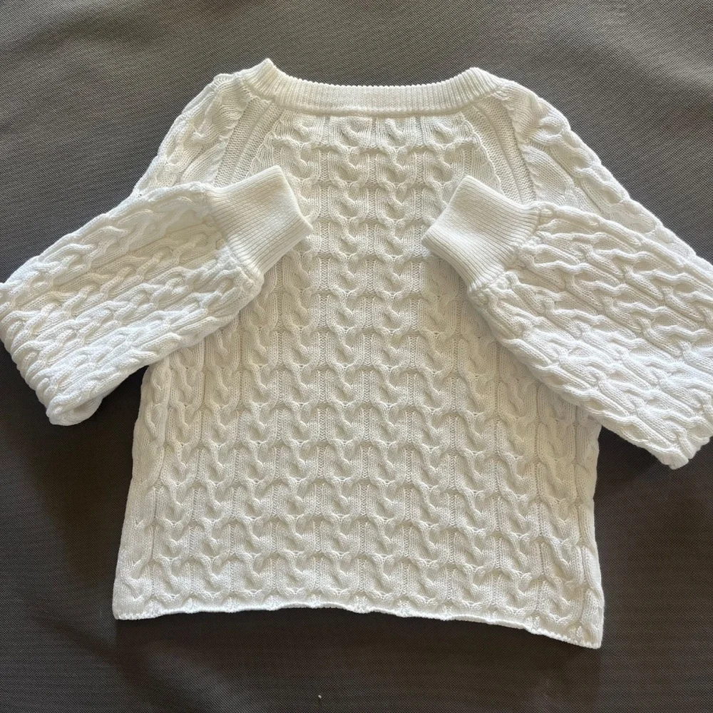 J.Crew White Relaxed-fit Cable-knit Crewneck Sweater Size Small - Picture 3 of 9